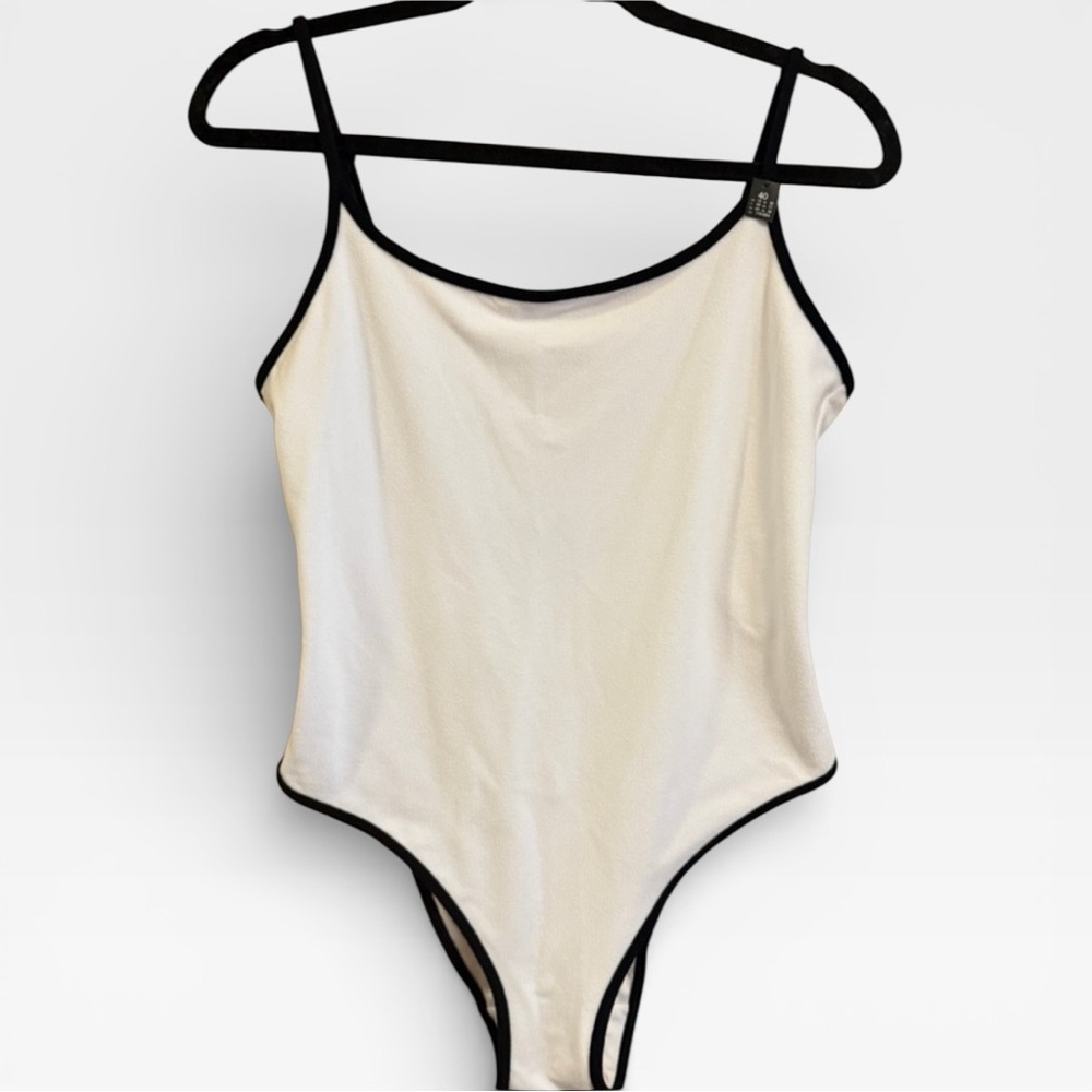 Etam one piece white and black piping bathing suit